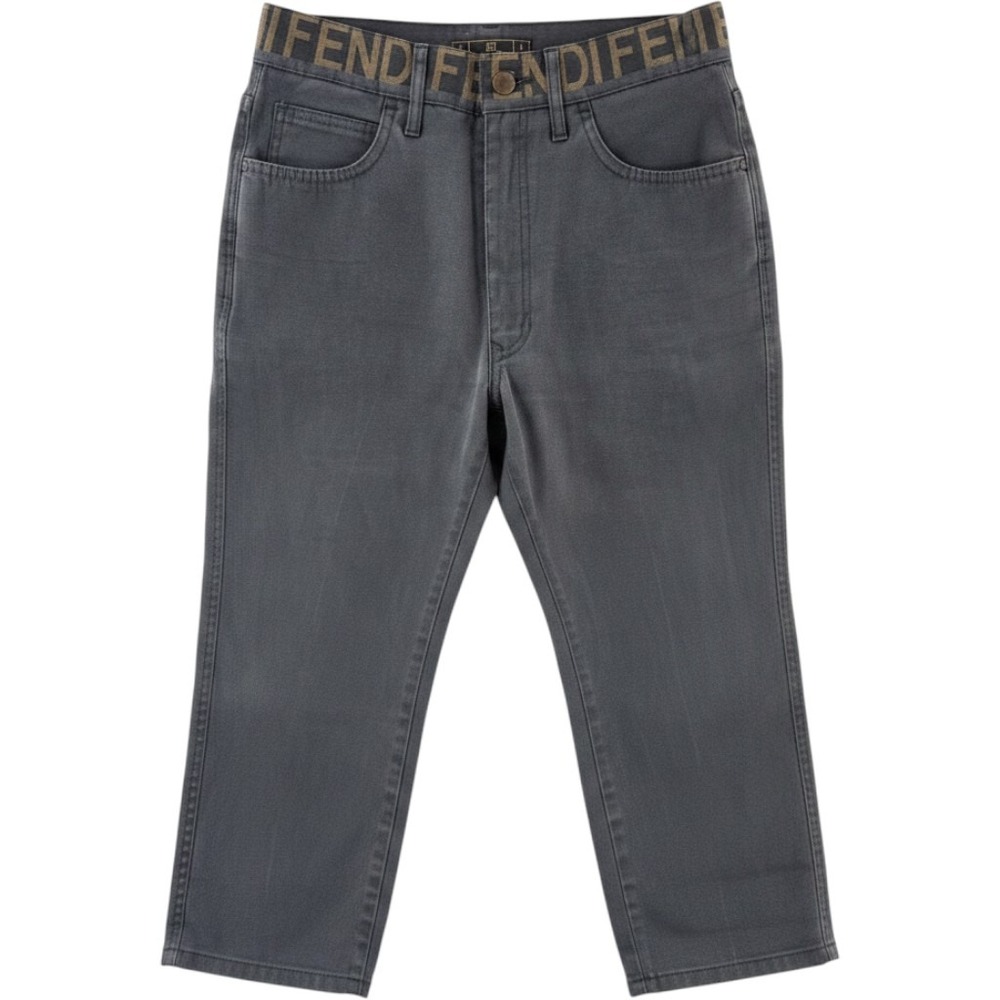 Fendi Roma Amor Vintage Cropped Jeans Black Logo Waistband Made Italy 28x24